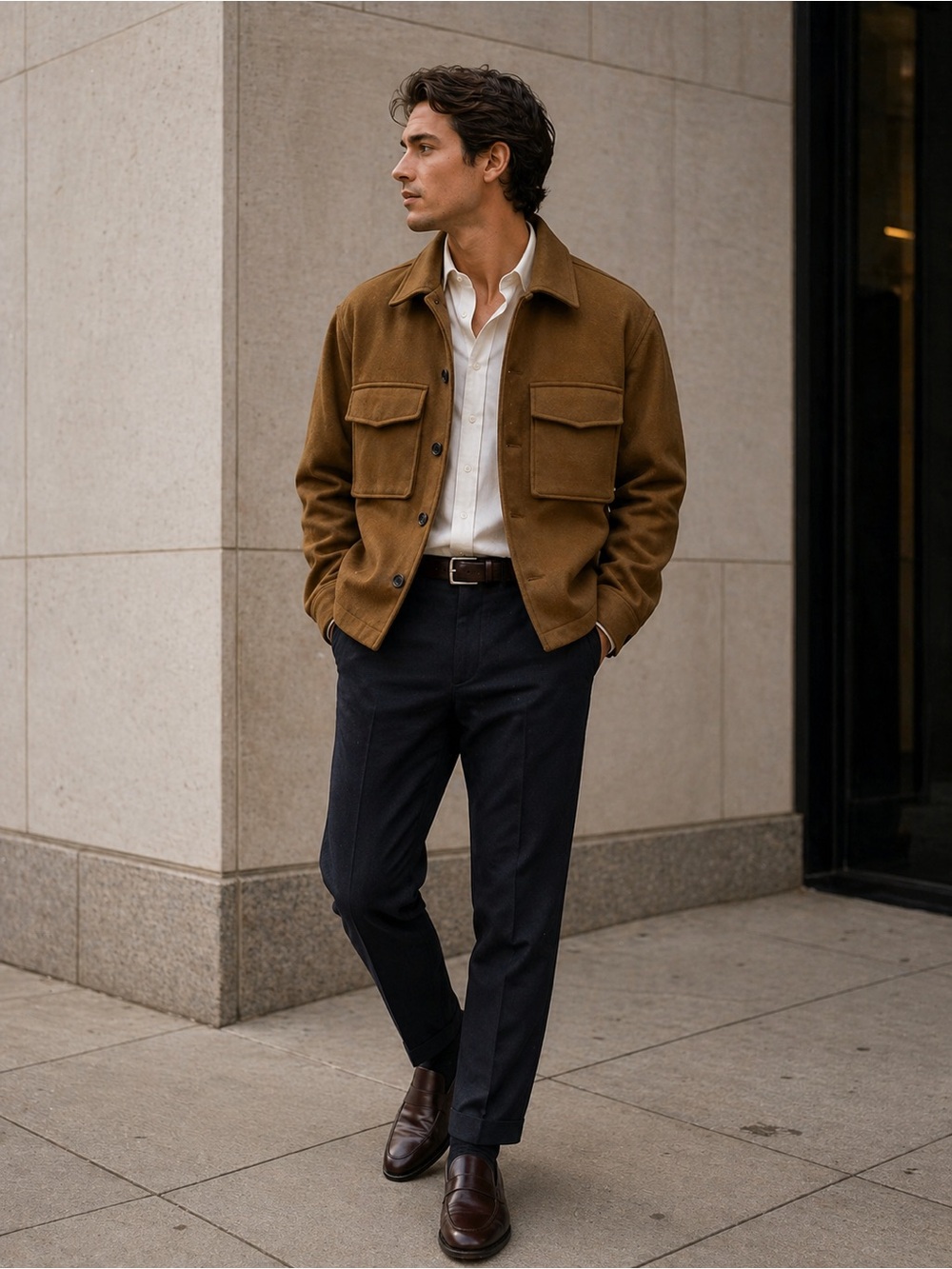 H&M Brown Men's Wool Shirt Jacket